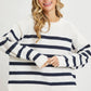 Cream/Navy Striped Oversized Pullover - Purpose + Passion Boutique