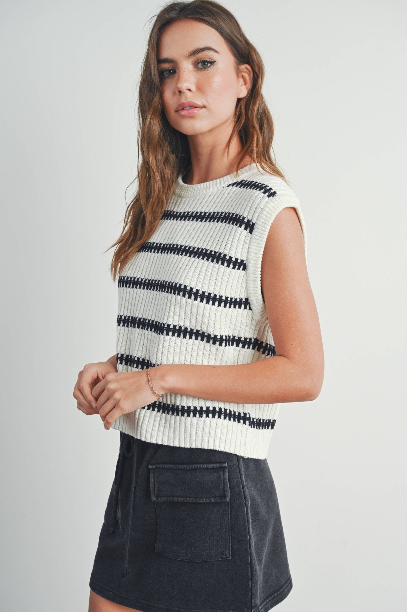 Crew Neck Striped Knit Tank Top - Purpose + Passion Boutique