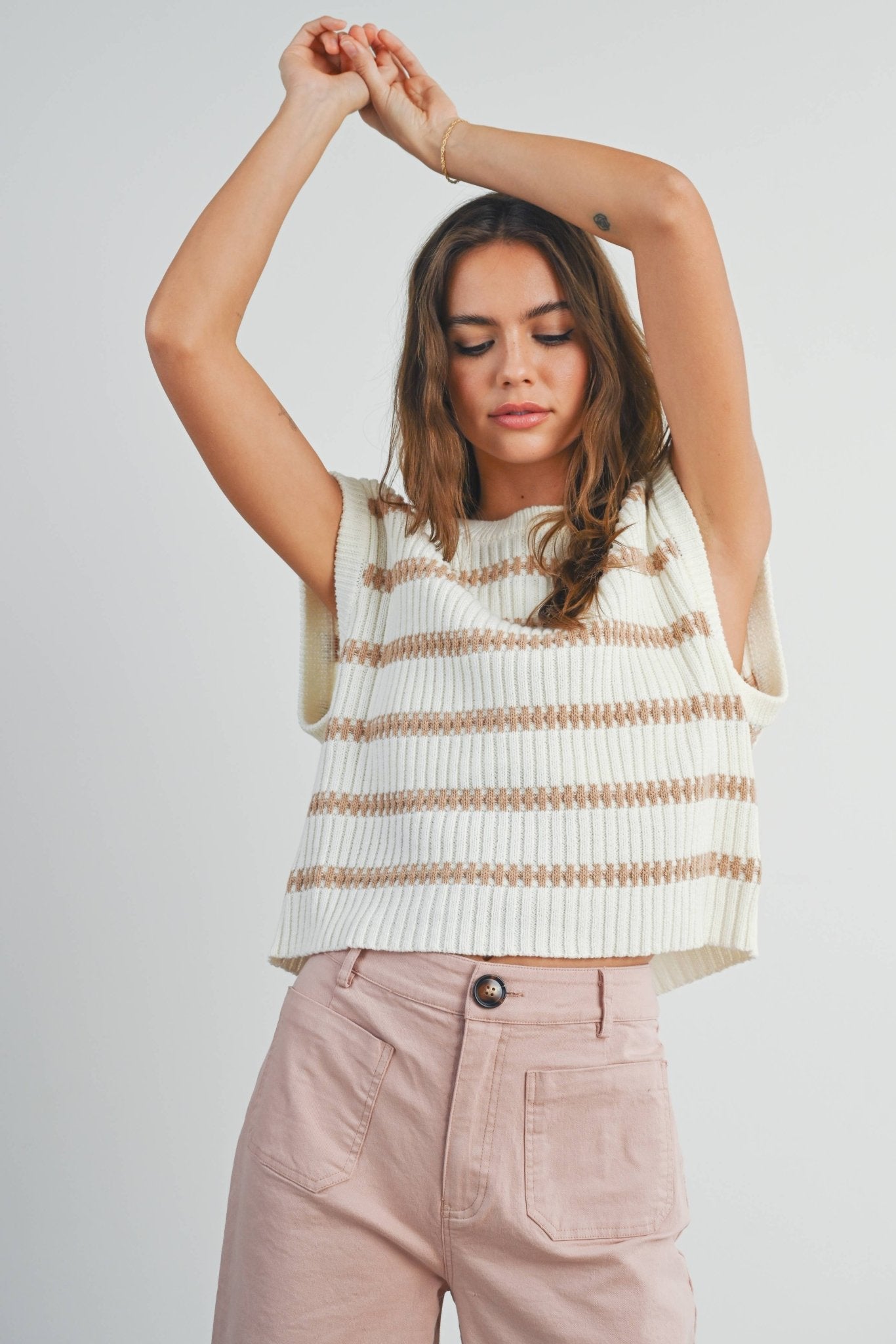 Crew Neck Striped Knit Tank Top - Purpose + Passion Boutique