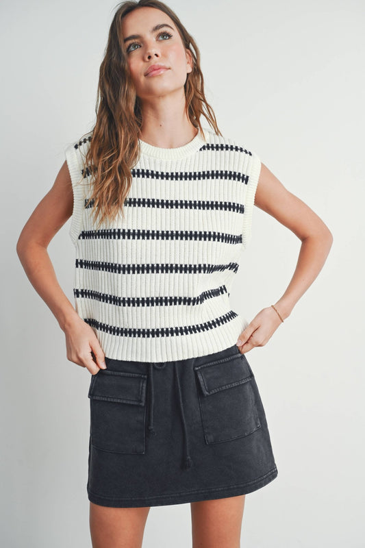 Crew Neck Striped Knit Tank Top - Purpose + Passion Boutique