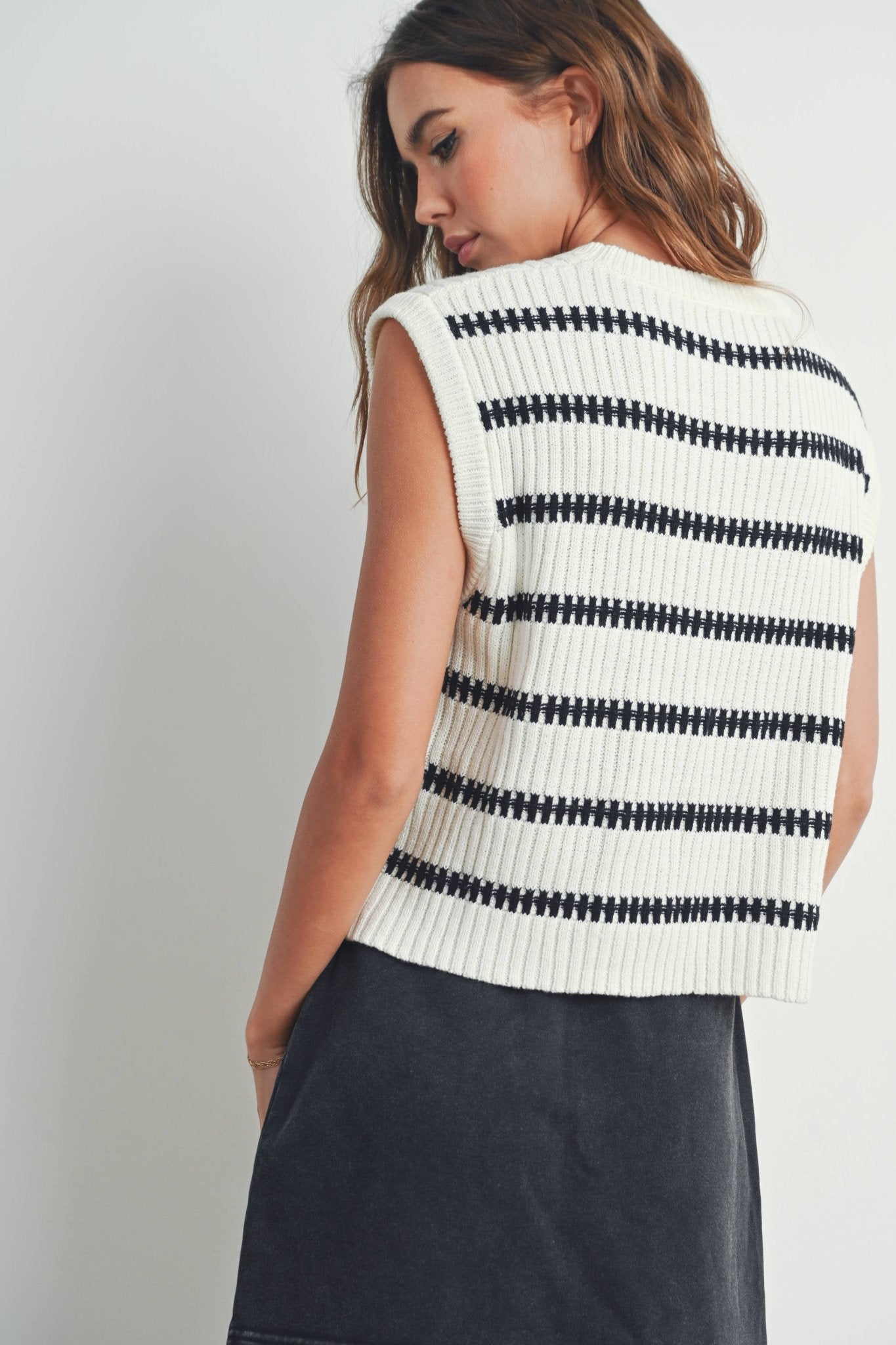 Crew Neck Striped Knit Tank Top - Purpose + Passion Boutique
