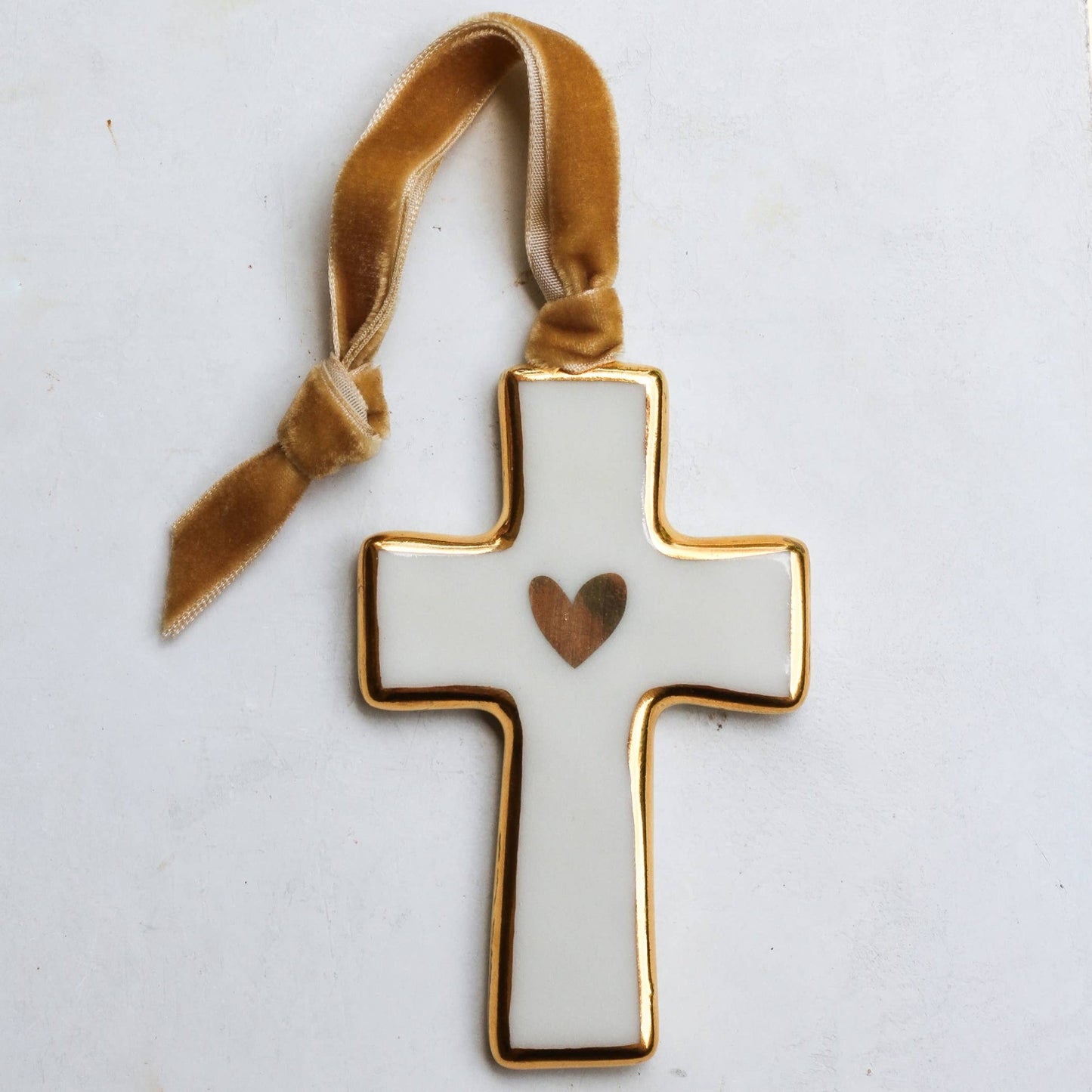 Cross Ornament with Gold Heart - Purpose + Passion Boutique