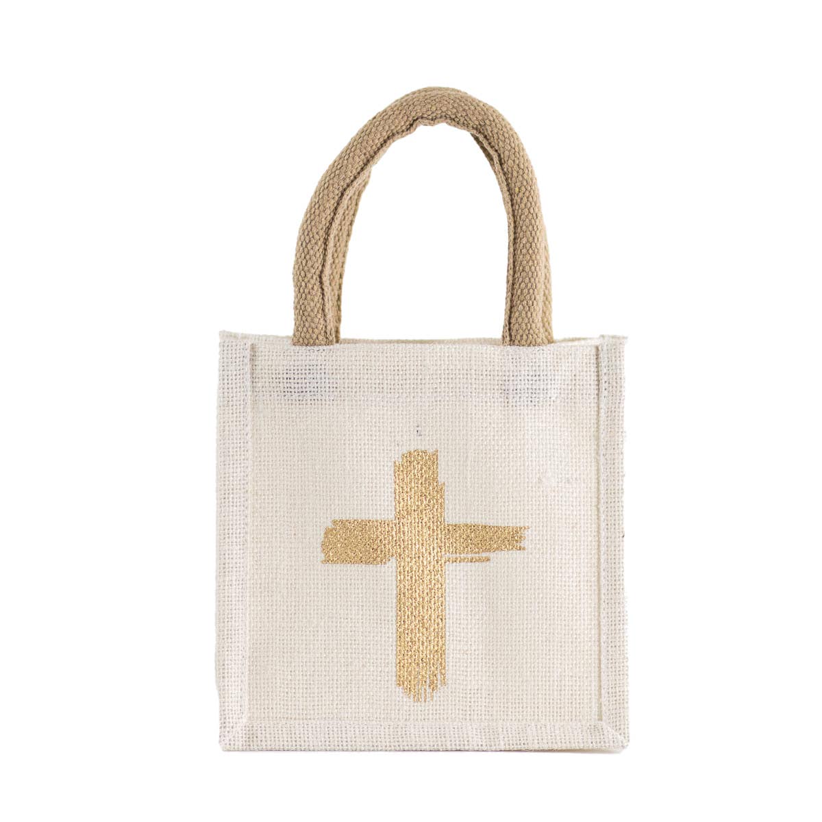 Cross White/Metallic Gold Petite Gift Tote (7x7x5) - Purpose + Passion Boutique