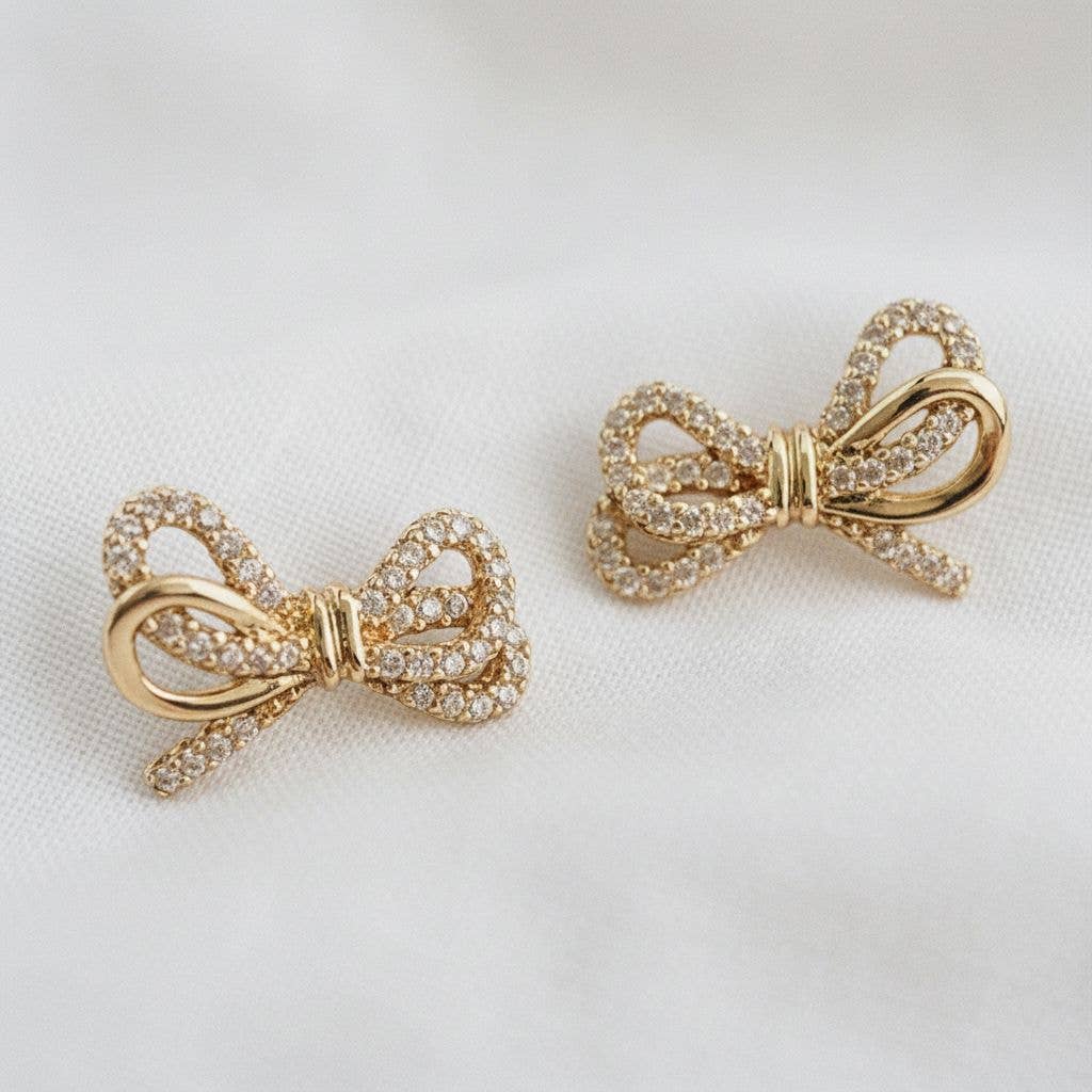 Cubic Zirconia Knot Bow Stud Earrings - Purpose + Passion Boutique