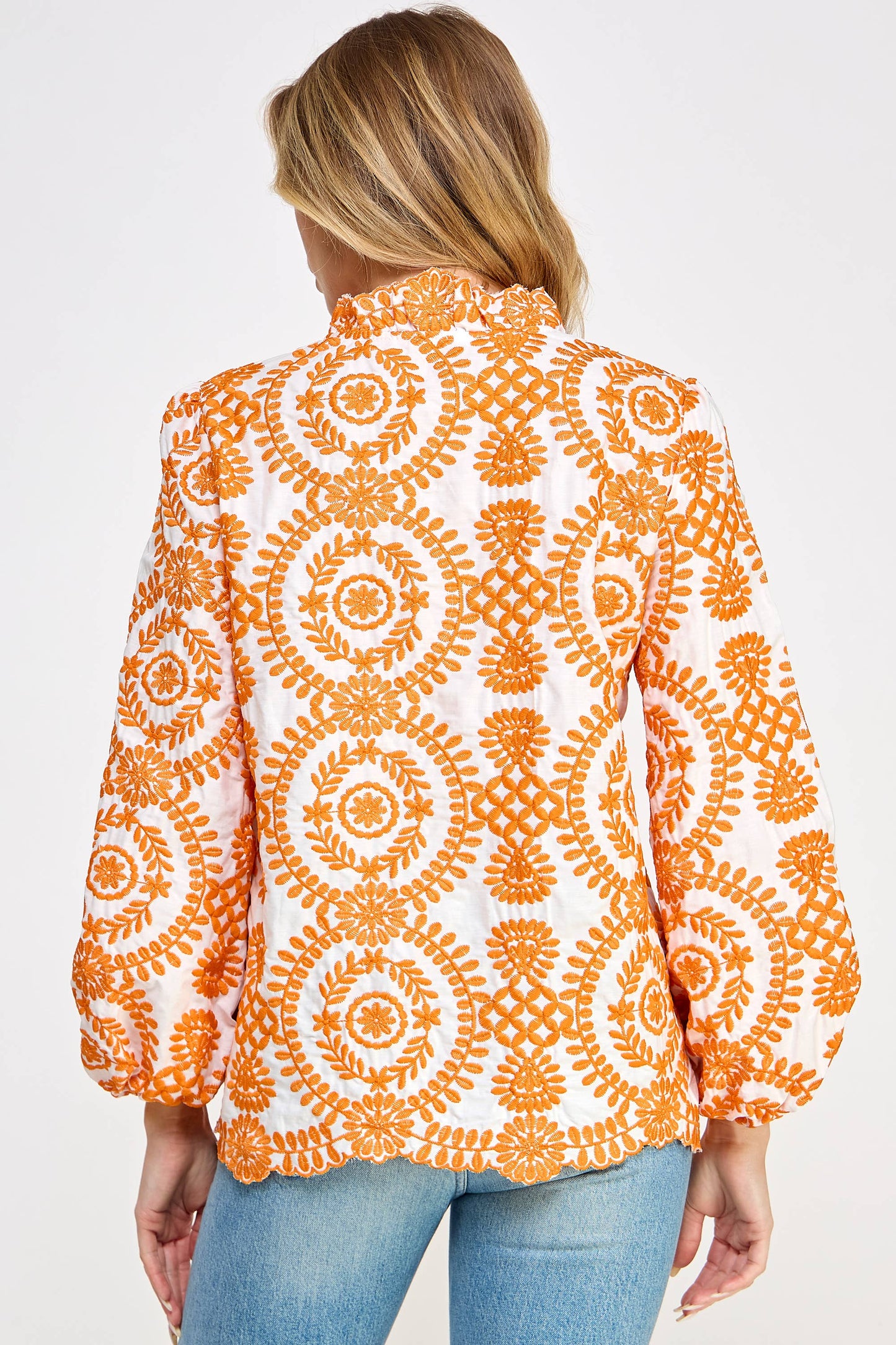 Orange Circle Embroidered Blouse