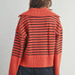 Rust + Black Striped V-Neck Big Collar Sweater