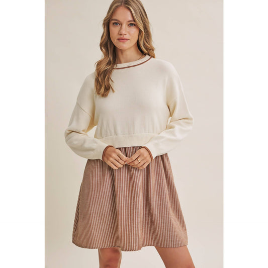 Mocha Layered Twofer Stripe Mini Dress