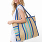 Natural Straw Tote With Multi Color Stripes