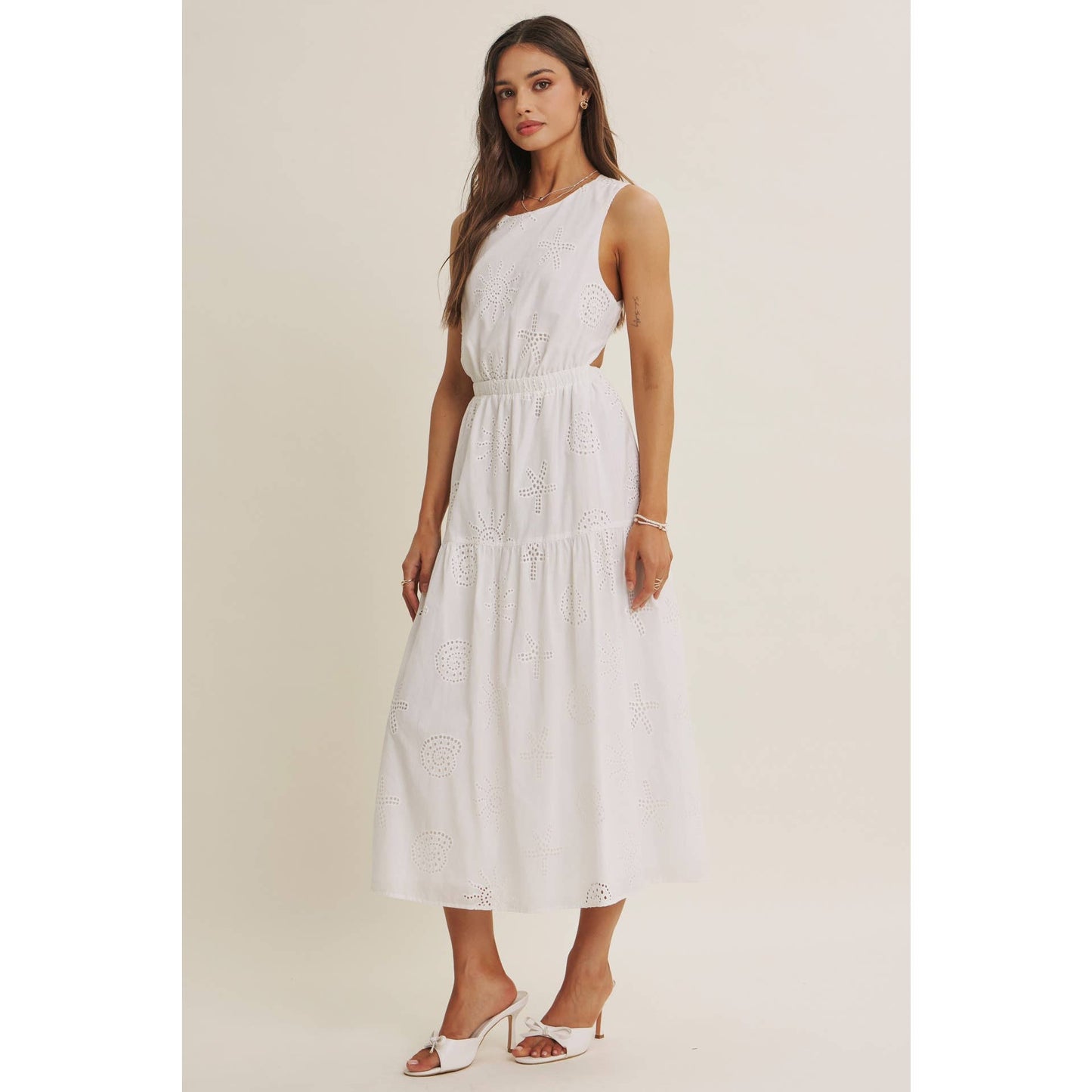 Sea Waves Off White Seashell Eyelet Dress
