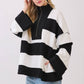 Varsity Black/White Stripe Zip Pullover