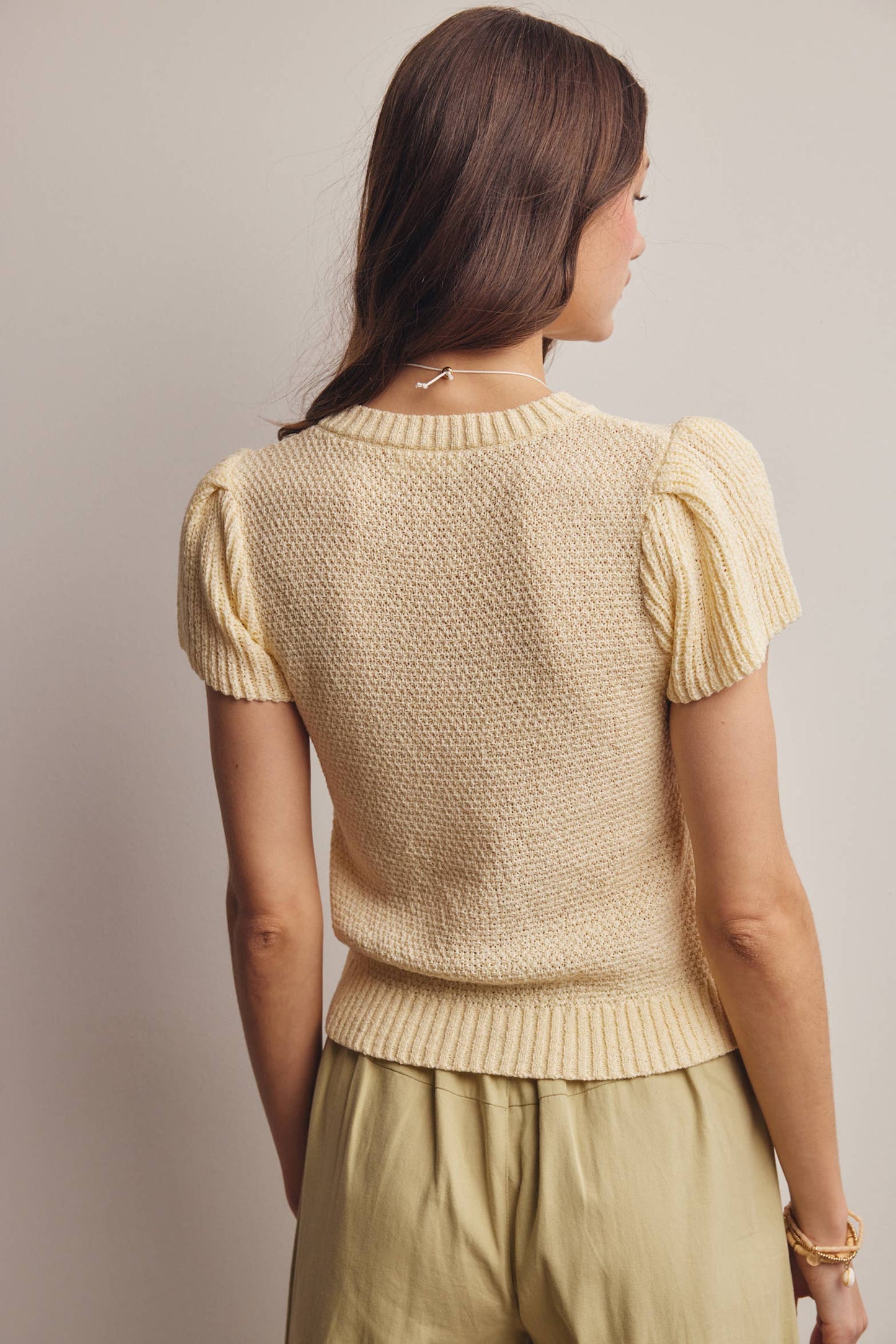 Puff Ivory Sleeve Textured Knit Top