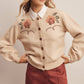 Floral Embroidered Ecru Knit Cardigan