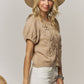 Embroidered Tan Short Sleeve Cardigan