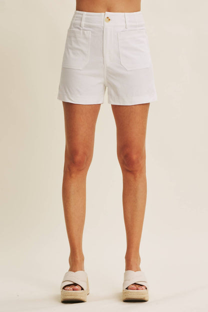Off White Stretchy Cotton Shorts