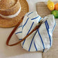 Blue Striped Cotton Canvas Tote Bag