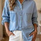 Lightweight Denim Striped Patchwork Button Down