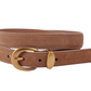 Caramel Suede Belt with Curved Gold Buckle