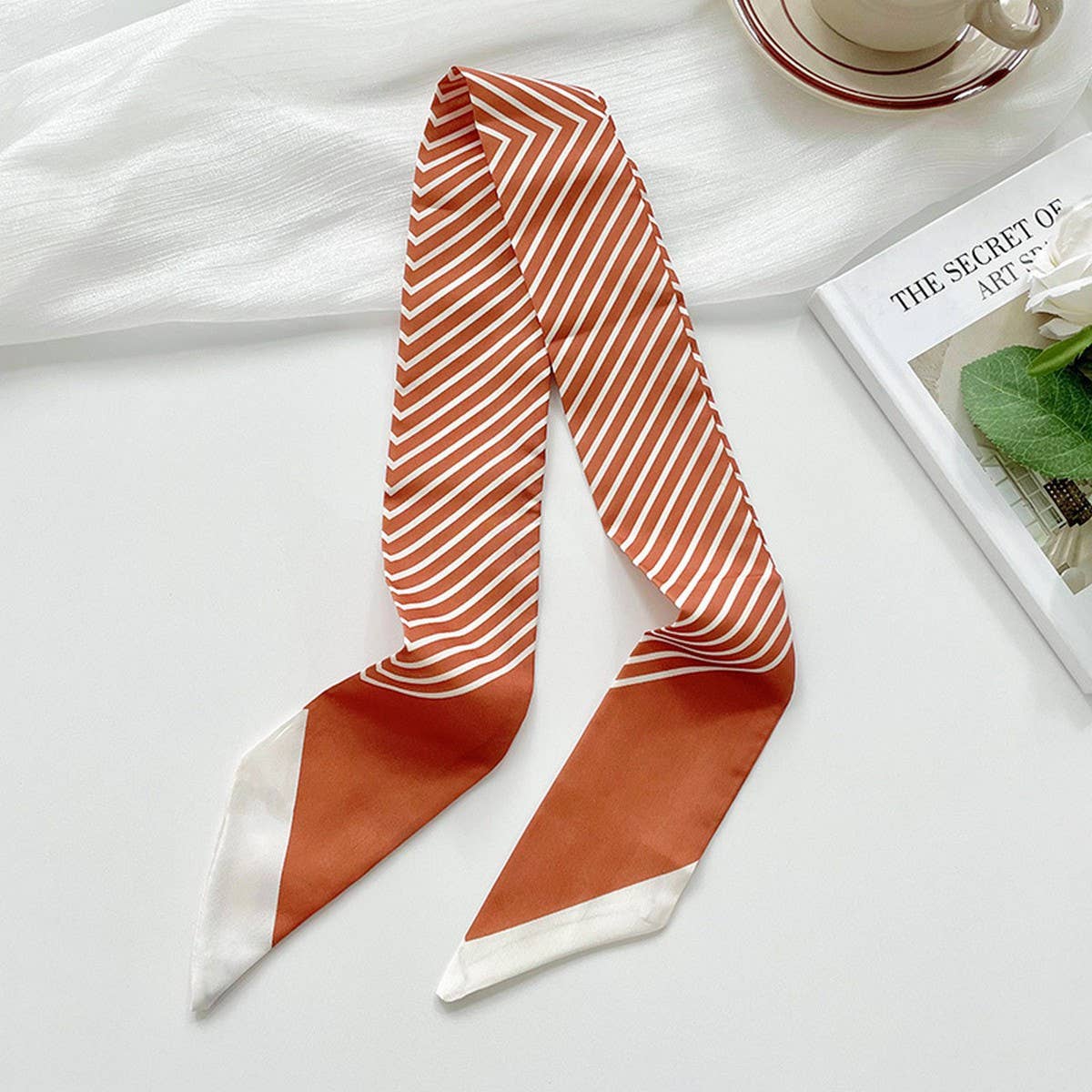 Striped Rust Skinny Scarf Hair Tie Wrap
