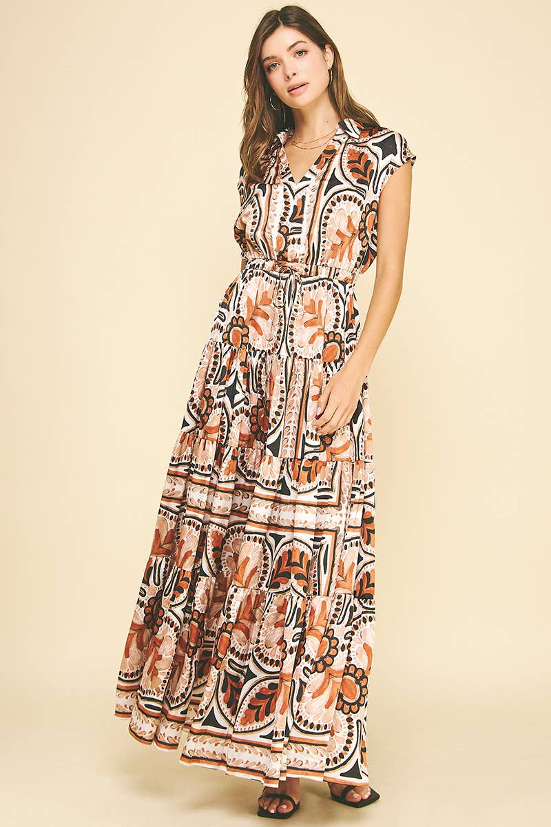Black/Rust Floral Tiered Maxi Dress