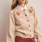 Floral Embroidered Ecru Knit Cardigan