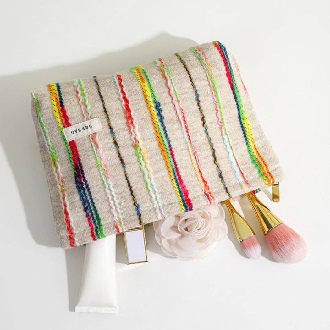 Beige Boho Crochet Makeup Pouch