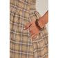 Biscuit Pleated Plaid Smocked Waist Mini Shirt Dress