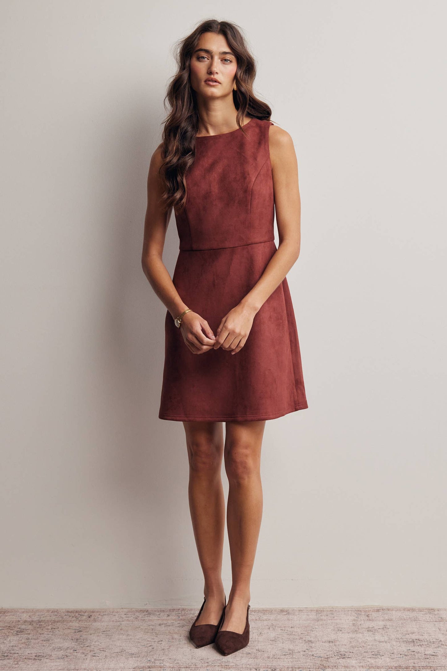 Burgundy Stretch Suede Sleeveless Mini Dress