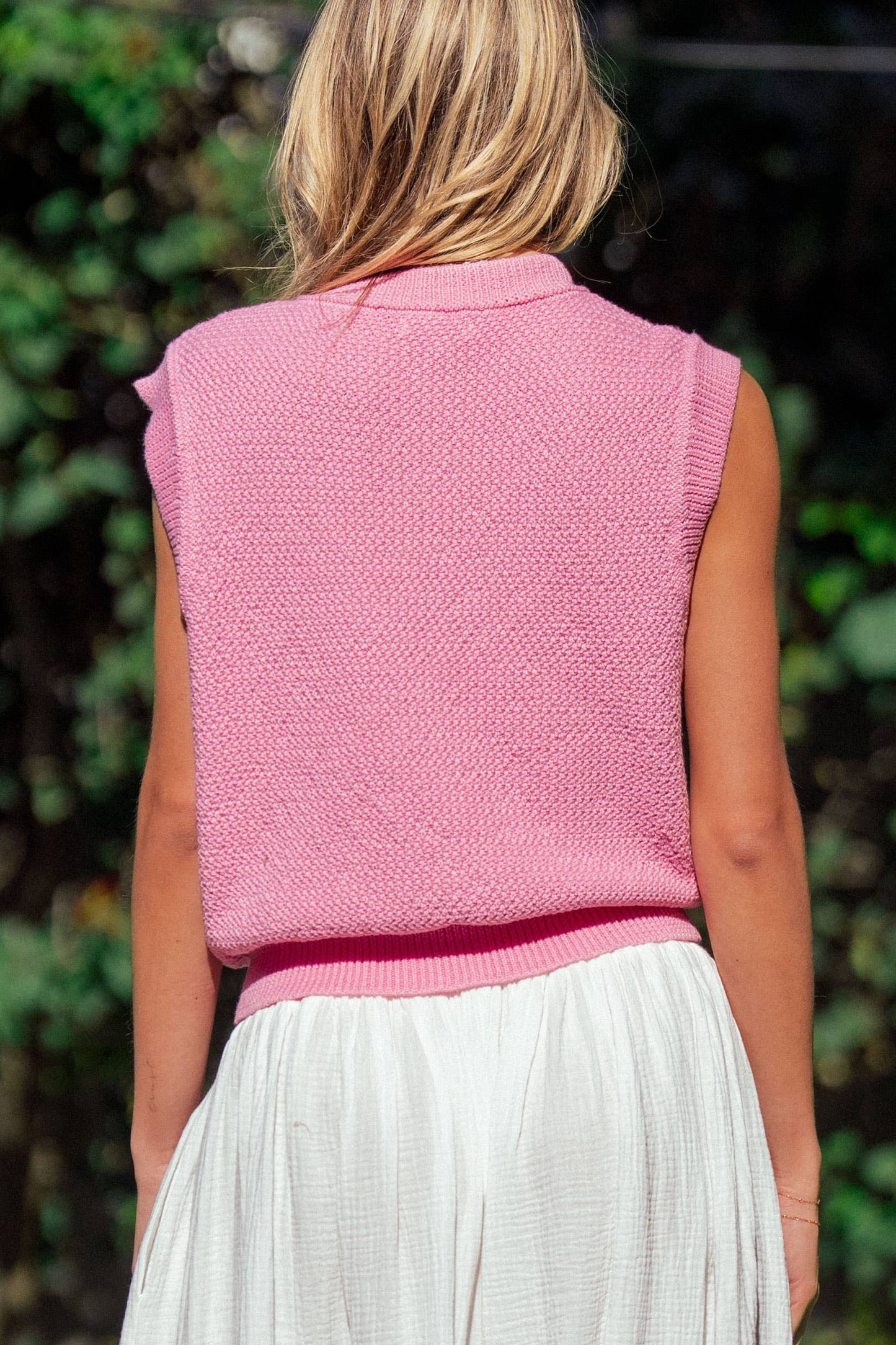 Textured Knit Vest Seashell Buttons