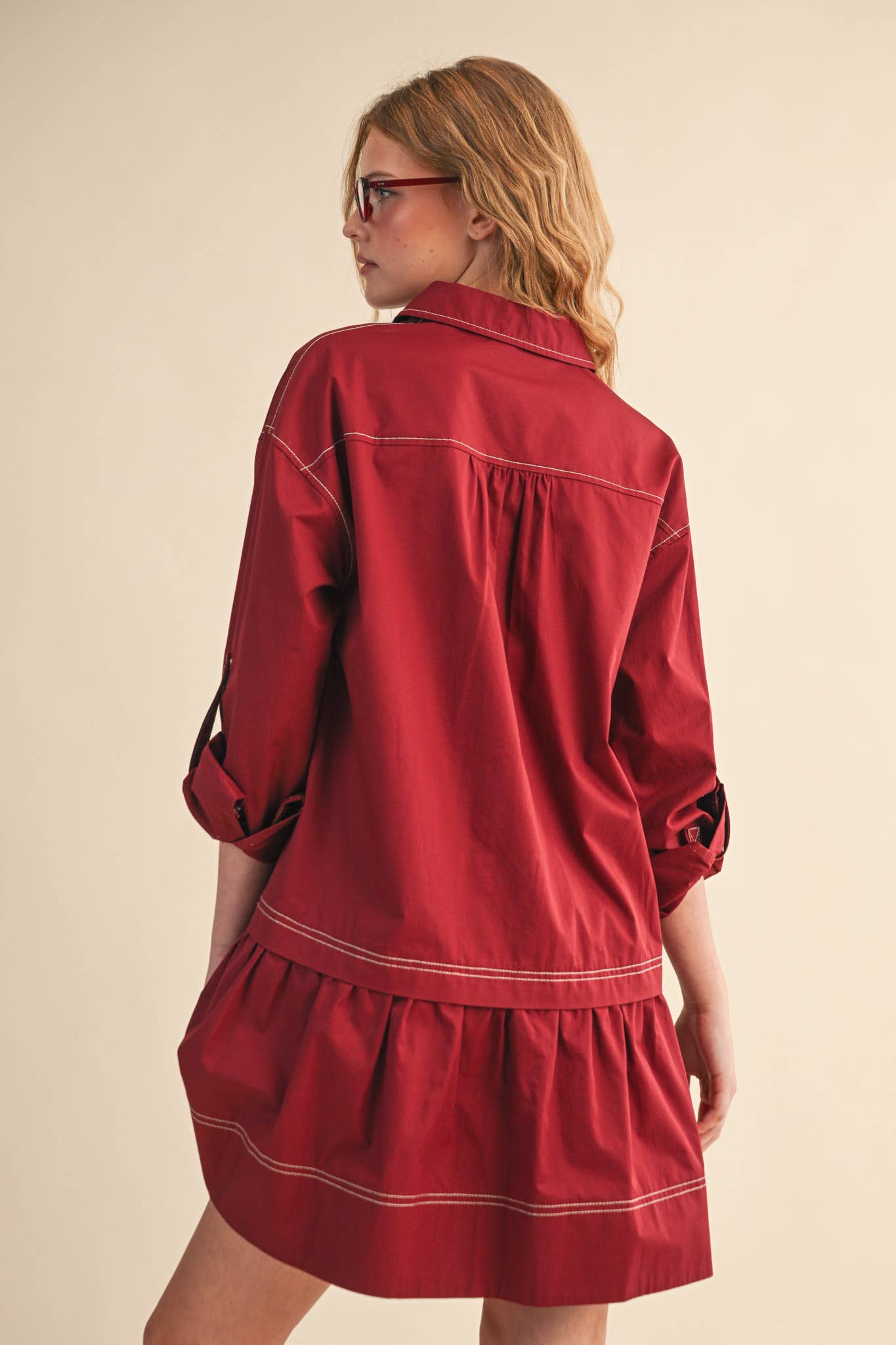 Dark Cherry Collared Drop Waist Dress - Purpose + Passion Boutique