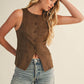 Dark Chocolate Tie Back Button Vest - Purpose + Passion Boutique