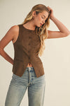 Dark Chocolate Tie Back Button Vest - Purpose + Passion Boutique