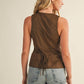 Dark Chocolate Tie Back Button Vest - Purpose + Passion Boutique