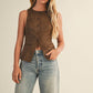 Dark Chocolate Tie Back Button Vest - Purpose + Passion Boutique