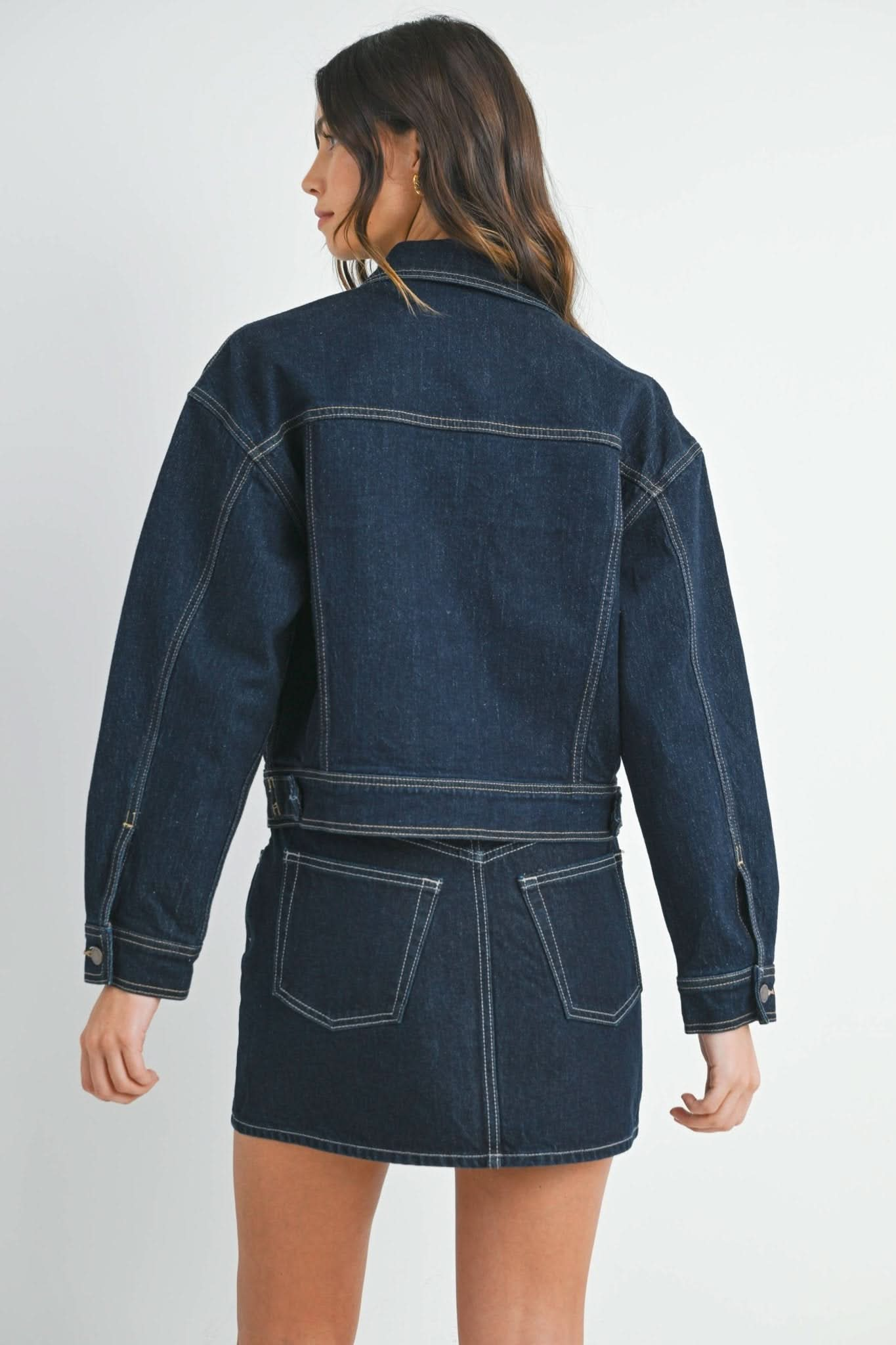 Dark Denim Button Down Drop Shoulder Jacket - Purpose + Passion Boutique