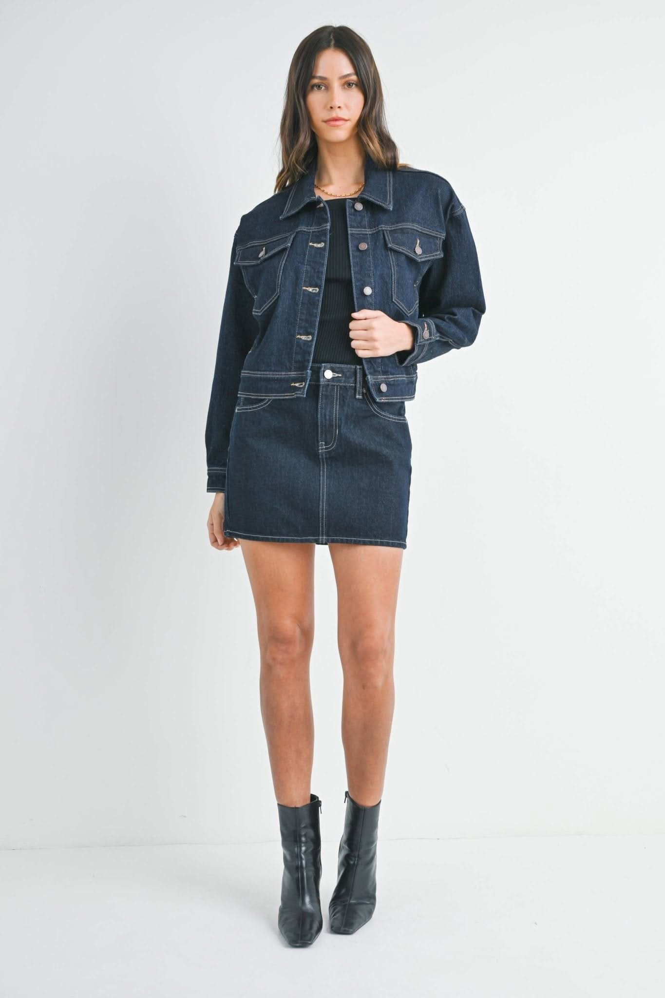 Dark Denim Button Down Drop Shoulder Jacket - Purpose + Passion Boutique