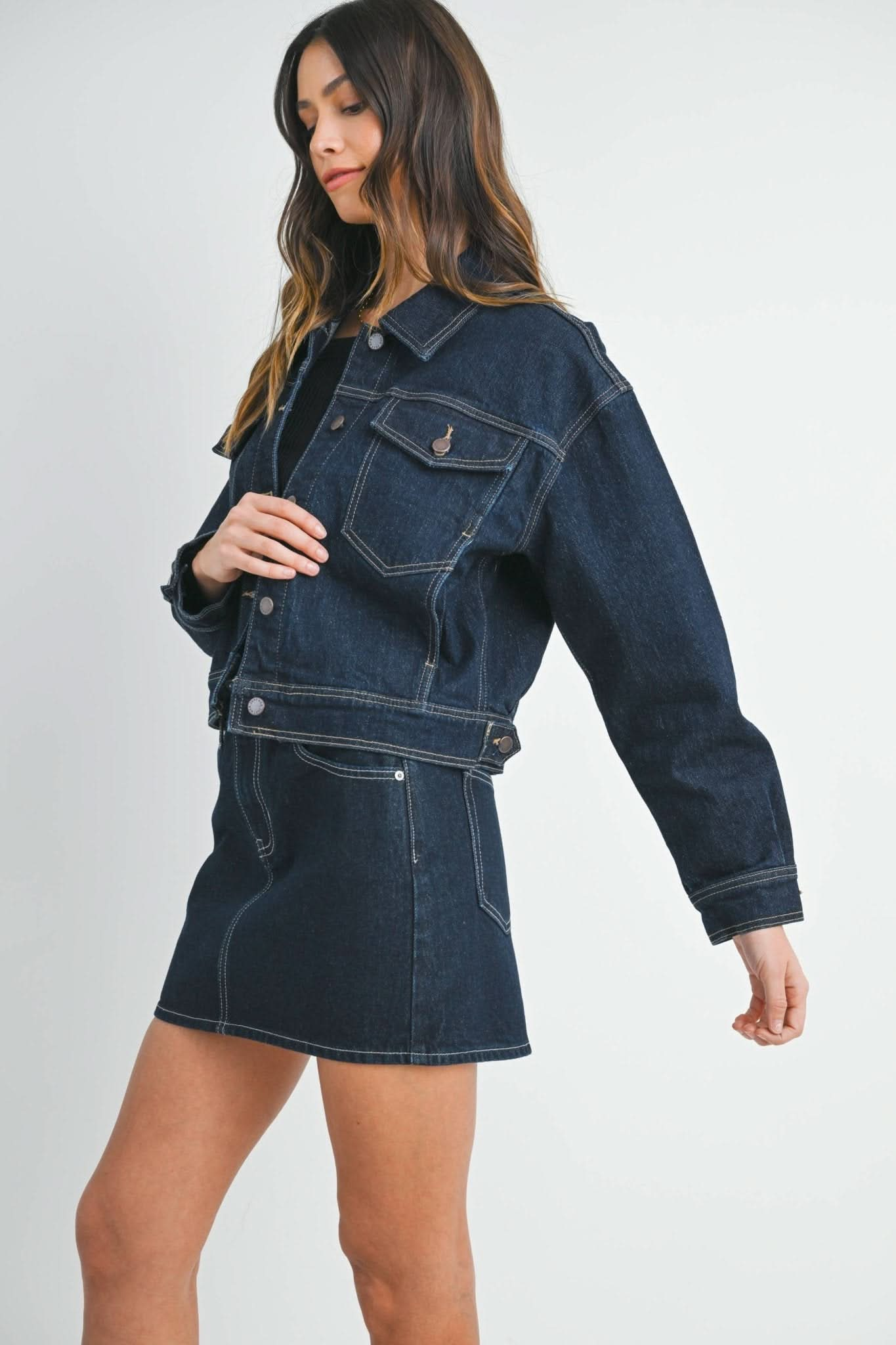 Dark Denim Button Down Drop Shoulder Jacket - Purpose + Passion Boutique