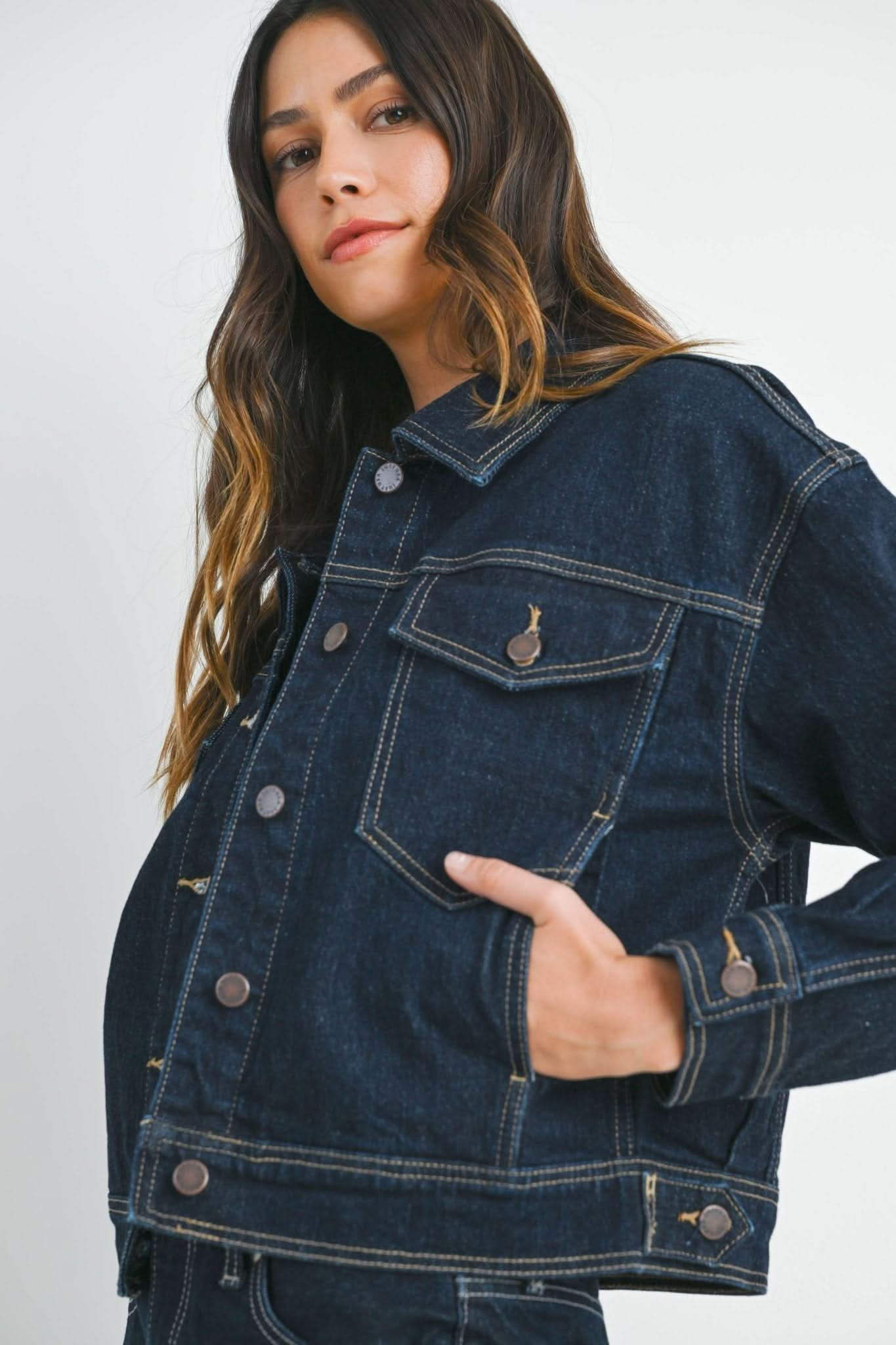 Dark Denim Button Down Drop Shoulder Jacket - Purpose + Passion Boutique