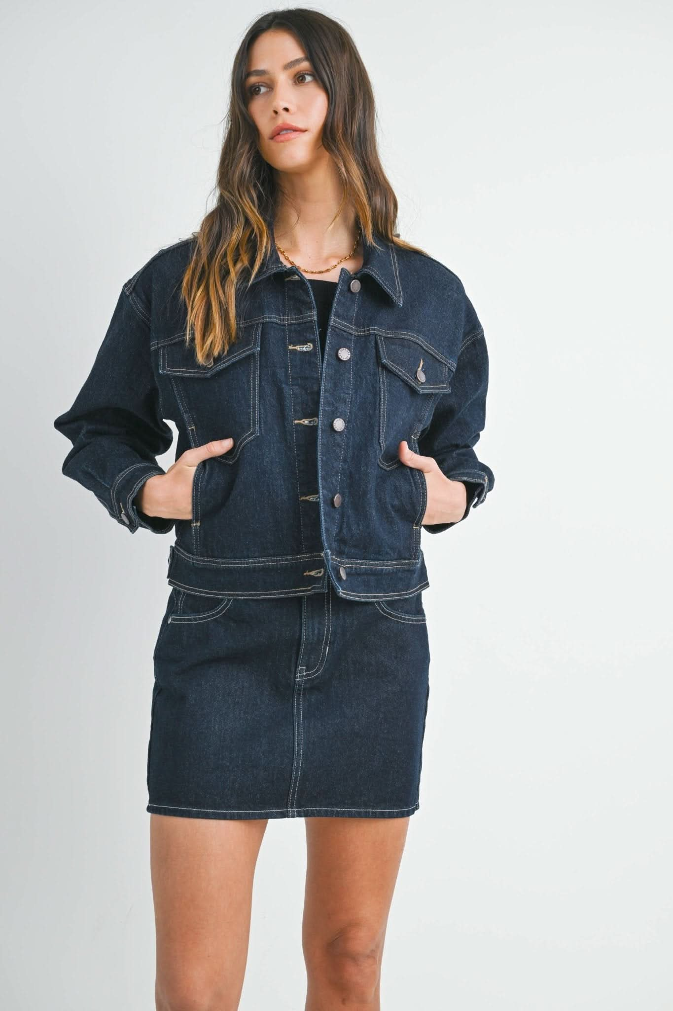 Dark Denim Button Down Drop Shoulder Jacket - Purpose + Passion Boutique