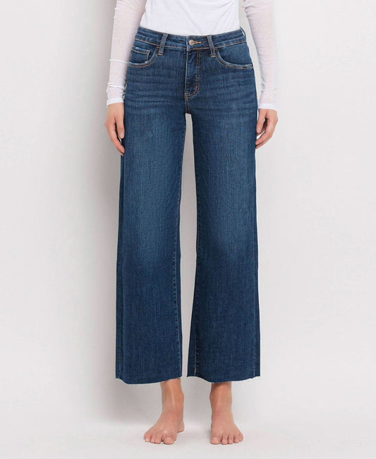 Dark Denim Tummy Control Mid Rise Wide Leg Jeans - Purpose + Passion Boutique