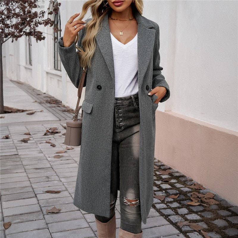 Dark Gray Mid - Length Lapel Cardigan Coat - Purpose + Passion Boutique