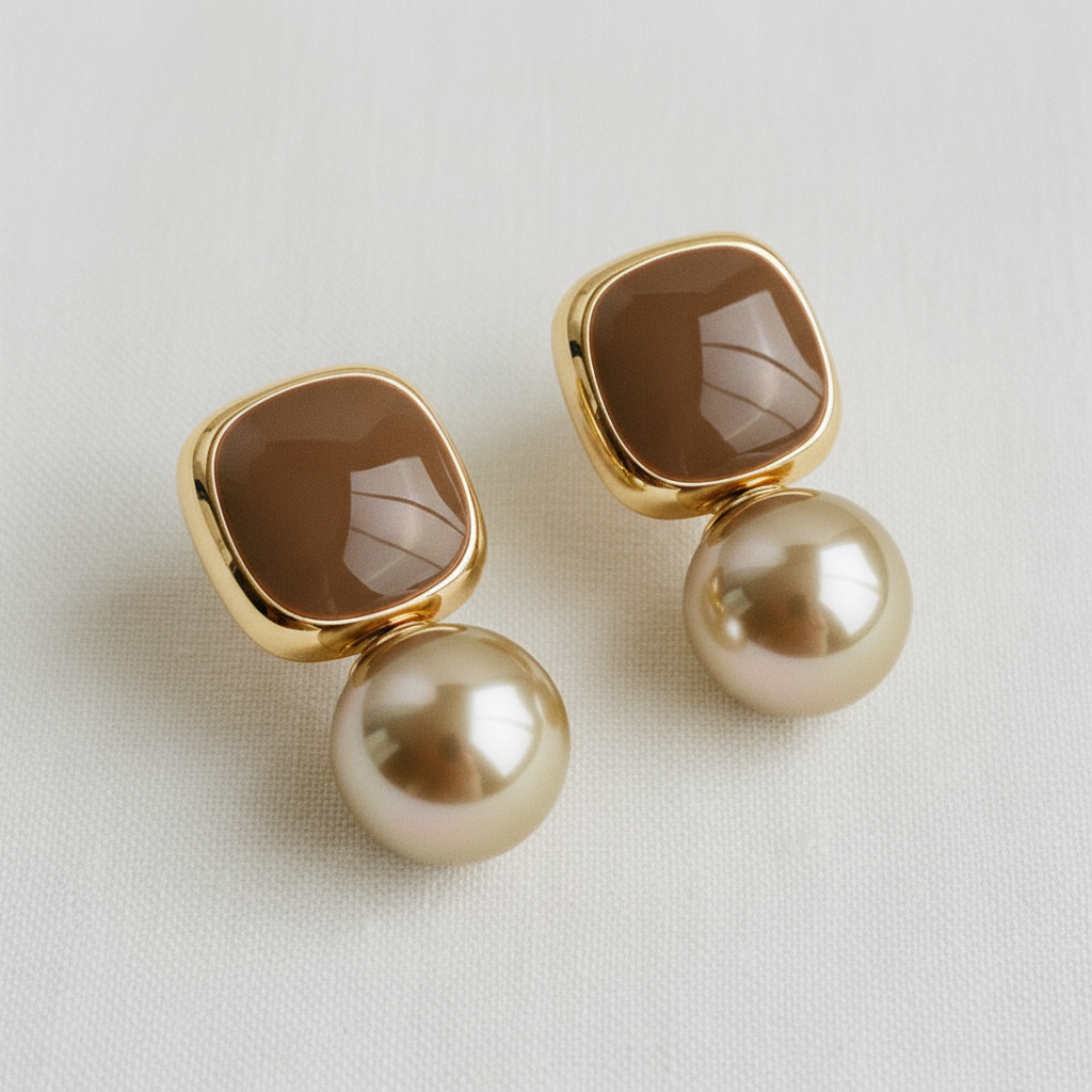 Vintage Inspired Square Enamel and Pearl Stud Earrings