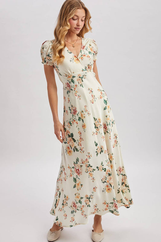 Floral Print V-Neck Maxi Dress