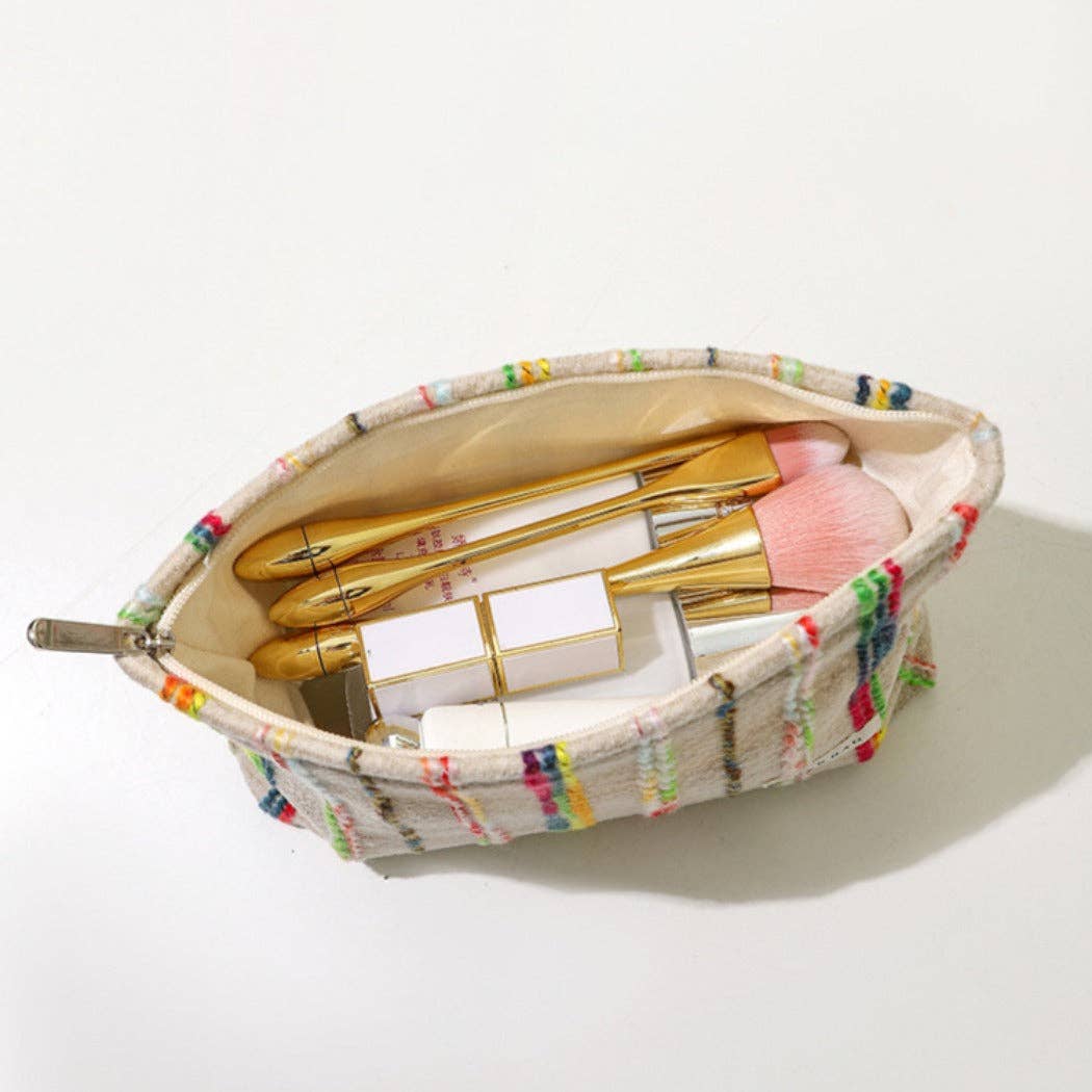 Beige Boho Crochet Makeup Pouch