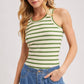 Stripe Ribbed Crew Neck Tank Top