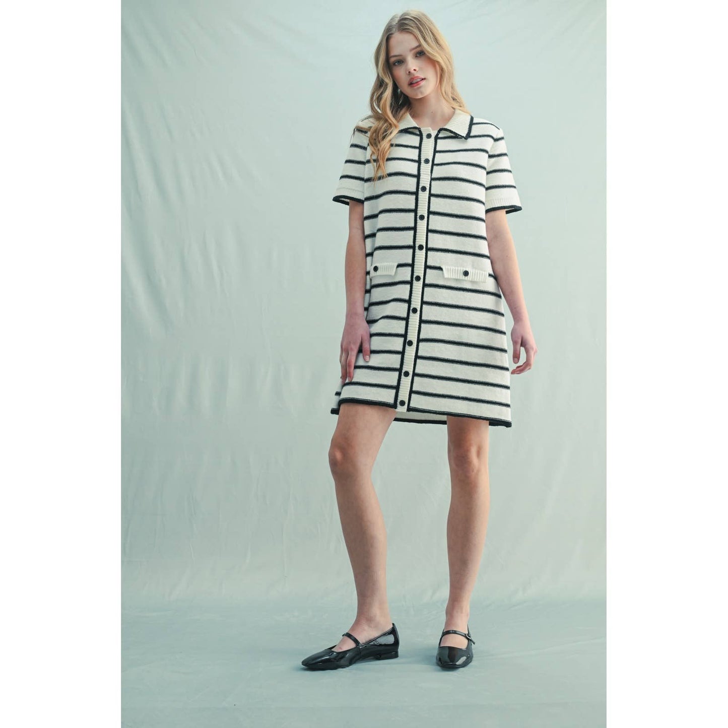White/Black Striped Sweater Mini Dress