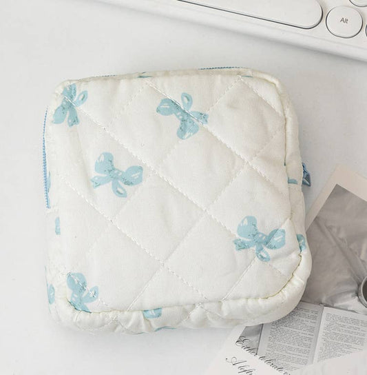 Quilted Bow Pouch Heart Checkered Makeup Bag