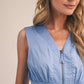 Zipper Front Cornflower Sleeveless Midi Dress