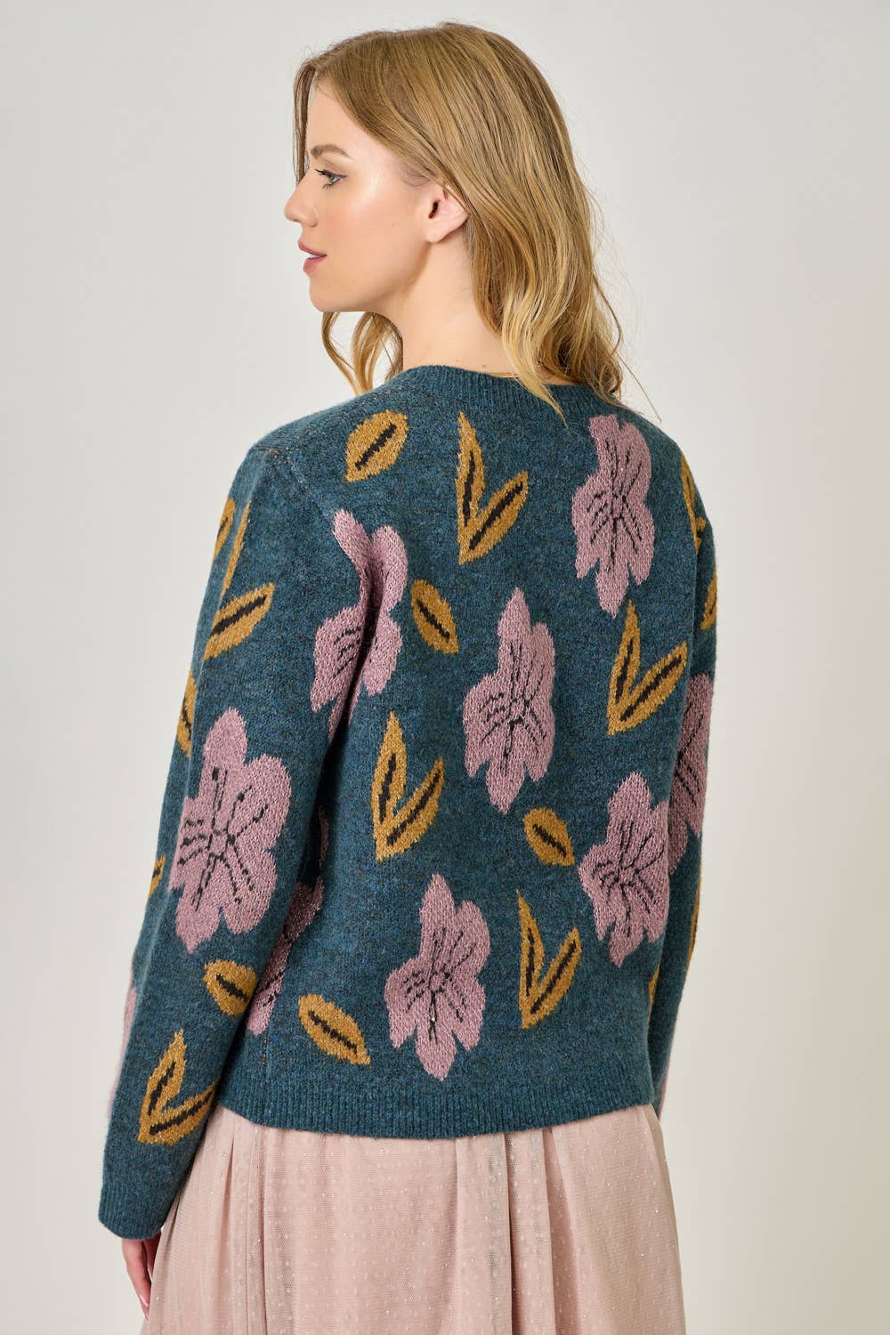 Deep Emerald Floral Sweater Cardigan - Purpose + Passion Boutique