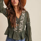 Deep Green Embroidered Peplum Blouse - Purpose + Passion Boutique