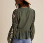 Deep Green Embroidered Peplum Blouse - Purpose + Passion Boutique